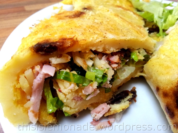 Socca with ham, cheese and lettuce!